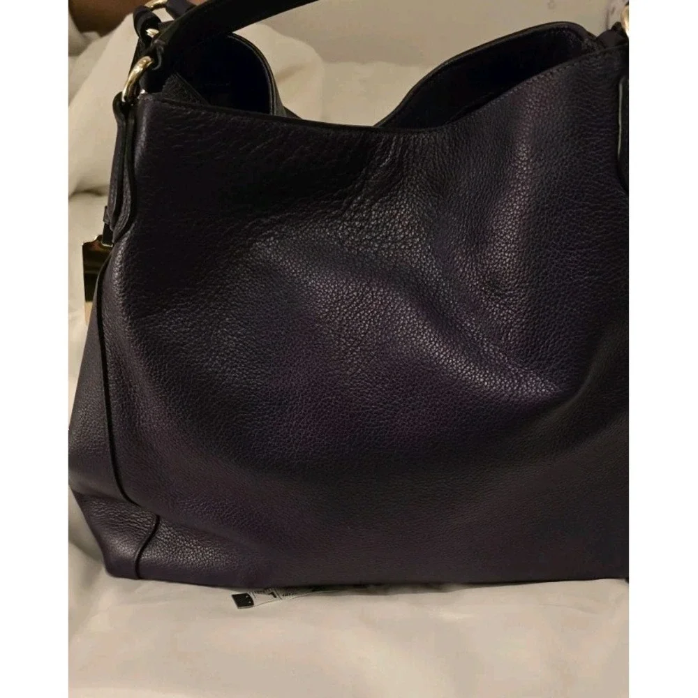 COACH Rich Purple Tumbled‎ Leather Three Compartment Vintage Hobo Shoulder Bag